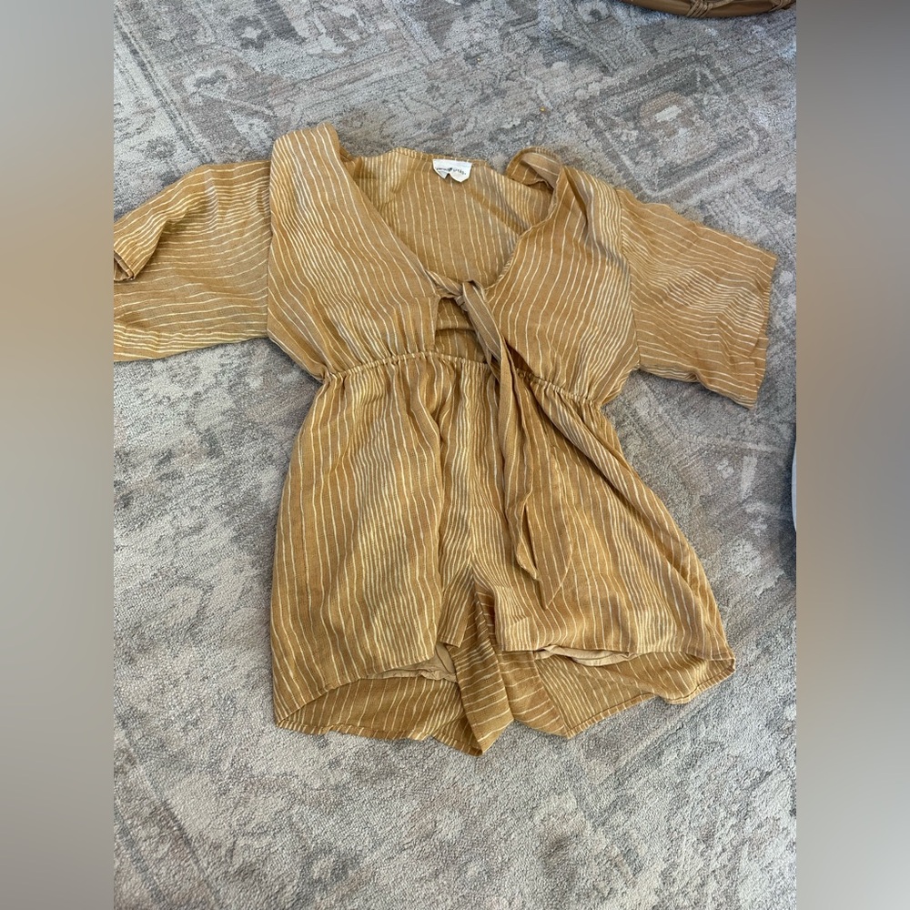 Striped Golden Yellow Romper with Tie Detail